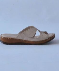 Papuci dama piele captusiti cu piele talpa cusuta bej flexibili ortopedici 2620218 (2)