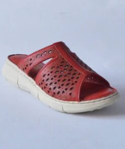 Papuci dama piele naturala rosii talpa cusuta ortopedica 260002 Greta 1